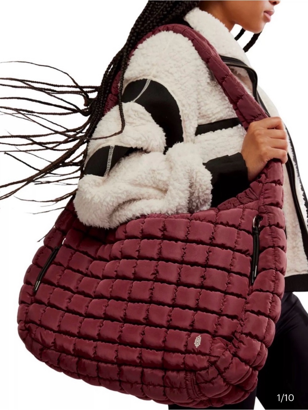 Free People Movement Quilted Large Carry-all Zip Closure Wine Shoulder Bag - NEW